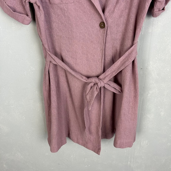 Free People size L mini wrap dress purple short sleeve cotton linen blend NEW - Picture 3 of 14